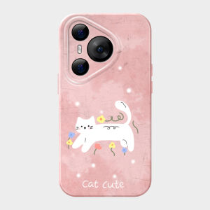 Green Pink Cat Huawei Pura70 Mate60 Nova12 Honor 200 Unique Design Womens Phone Case Artistic Protection TPU Shockproof Cover