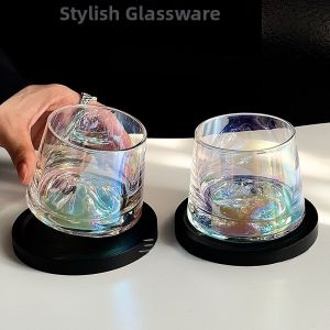 Sanq Creative Retro Glass Cup Mat Seven-Color Mountain View Whiskey Glass Cup Nordic Style Versatile round Shape Drinkingware