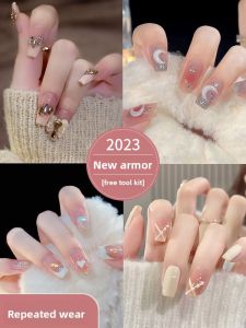 MONLEYTA | Fall Winter Short Style Nude Color False Nails Wearable Nail Art Patches Finished Product Easy To Wear Manicure Stickers
