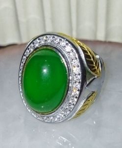 Cincin Batu Green Calcedony Ring Titanium Mewah