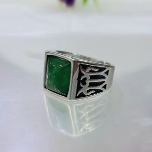 Cincin Pria Titanium Batu Akik Giok Asli Catam Dim 10 ×12 Anti Luntur