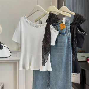 AIYITI | Off-Shoulder Ribbon Short Sleeve T-Shirt Big Size