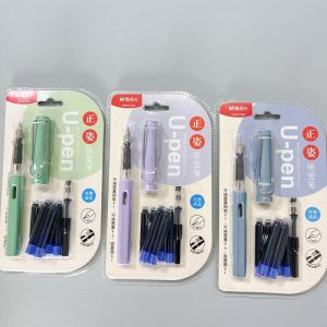 Morning Light Pen Set Fine Tip Erasable Crystal Blue Ink 3.4 Caliber Ink Cartridge Absorption Dual Use Steel Pen P1328