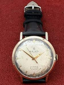 SEIKO S 17 Jewels รุ่น SUPER ระบบไขลาน ตัวเรือนทอง นาฬิกาผู้ชาย มือสองของแท้