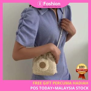 iFASHION 1342 Women Summer Straw Weaving Cute Bucket shoulder Messenger Beg Wanita Beg Bahu Cantik