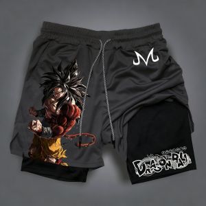 Bandai | Dragon Ball Anime Super Saiyan 4 Printed Double Layer Shorts 2026 Mens Summer Boxing Quick Drying Breathable Sports Shorts