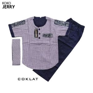 Mawar Fashion - Baju Koko Anak Laki Laki Denim Salur 1-15 tahun / Koko Lengan Panjang