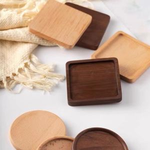 Minimalist Wooden Coaster Quality Welnut Made Retro Insulation Cup Mat Household Square Round Thick