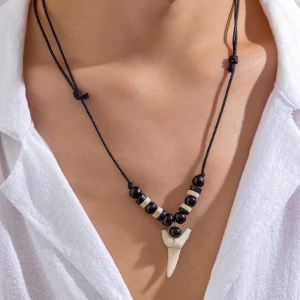 Ingemark | Ingemark Vintage Irregular White Acrylic Pendant Necklace for Men Elegant Wooden Bead Black Rope Chain Party Couple Jewelry Gift