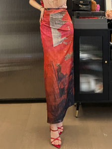 ChiclyNana Spicy Girl New Chinese Style Long Skirt Double Sided Wear Mesh One Piece Wrap around High Waist Midi Skirt Women