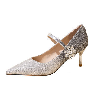 รองเท้าส้นสูง Mary Janes สำหรับผู้หญิง ทรงหัวแหลม สายรัดแบบหนึ่งแถว รองเท้าแต่งงาน รองเท้าชุดราตรี แฟชั่นฤดูใบไม้ผลิ 2025