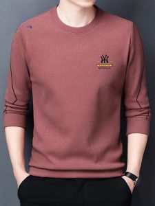 ROMON | Lormen Mens Long Sleeve T-Shirt Casual Round Neck Sweatshirt Fashionable Businesswear Comfortable Polyester Blend Top