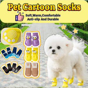 4Pcs Cute Dog Socks Anti-Slip Cartoon Big Eye Print Warm Indoor Outdoor Pet Shoes Paw Protector for Dog Puppy