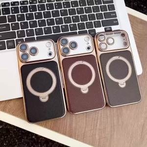 szhaiyu | Luxury PU Leather Rotating Metal Magnetic Holder Phone Case For iPhone 18 Pro Max 18 Pro For Magsafe Camera Protect Cover Fundas