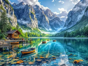 500 1000 1200 2000pcs Jigsaw Puzzle Beautiful Mountain Lake Landscape With Green Trees And Blue Water For Adults Brain Teaser
