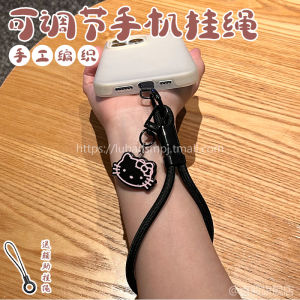 Outdoor Travel Durable Nylon Lanyard for Mobile Phone Adjustable Wristband Cute Female Cartoon KT Cat Pendant Multi-Functional Clip Pad Creative