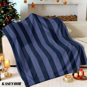 Beast Kingdom | Navy Slate Blue Stripes Winter Summer Flannel Blanket Throw Fleece Soft Fuzzy Plush Cozy Fleece Blankets for Sofa Ideal Gifts