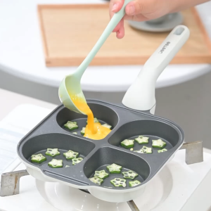 Jeetee Titanium Ceramic Non Stick 4 Hole Egg Frying Pan 21CM Pancake Pan egg poacher PFOA/PFAS-Free Gas and Induction Compatible