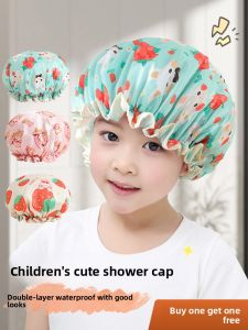 Thickened Childrens Bath Cap Waterproof New 2025 Double Layer Bathing Hat for Girls Student Girl Bath Head Cover Cartoon