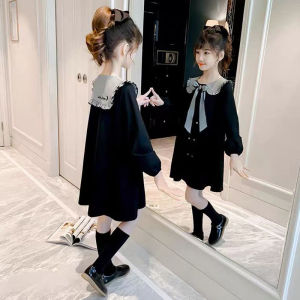 Fashionable Princess Dress for Girls Autumn New Style Korean Version Childrens Clothing A-Line Skirt Long Sleeve Solid Color