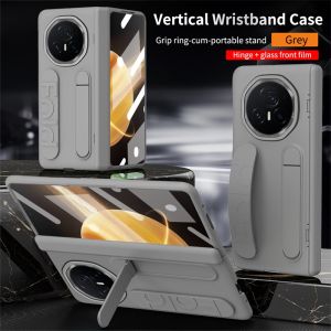 Case for Honor Magic V3 Wristband Bracket Folding Screen Phone Case Hinge All-inclusive Protection Front Screen HD Glass Film Skin Feeling Anti-fingerprint Shockproof Protective Case