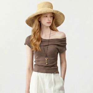 French Retro Slimming Off-Shoulder Short Sleeve T-Shirt
