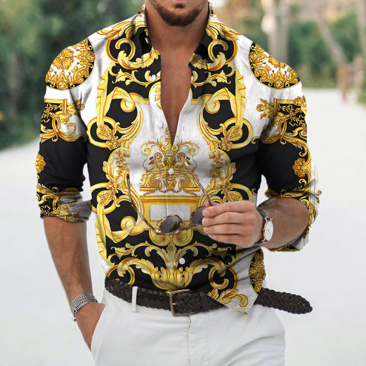 Áo Sơ Mi Baroque Dài Tay in 3D Unisex Áo Sơ Mi Nam Mùa Xuân Thường Ngày in Họa Tiết Baroque Phong Cách Baroque in 3D