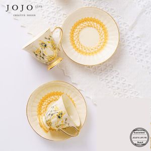 French Gold Rimmed Coffee Cup with Wheat Design