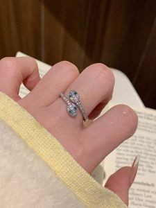 แหวนลายมังกรสองหัวสีเขียวหรูหราสำหรับผู้หญิง เครื่องประดับแฟชั่นสไตล์เกาหลี แหวนนิ้วชี้และนิ้วชี้เล็กแบบเปิด