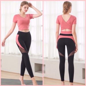 Bộ Đồ Tập Gym Yoga Nữ Quần Dài Áo Croptop Kèm Mút Cổ Tim