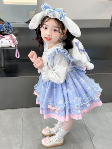 เจ้าหญิงเด็ก กระโปรง โลลิต้า สไตล์ ผ้าฝ้าย เดรส มีหูใหญ่สุนัข การ์ตูน พิมพ์สําหรับเด็กผู้หญิง ฤดูใบไม้ผลิ ฤดูใบไม้ร่วง ฤดูกาลแขนยาว