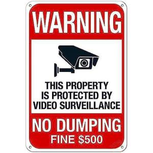 CIFbuy | 2D Metal Sign 8x12 Inch Prohibited Dumping Sign Fine 500 Metal Warning Sign for Wall Decor Surveillance Area Protected Notice