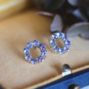 Natural Tanzanite Donut Earrings for Women S925 Sterling Silver Embedded Colorful Gem Purple Quartz Luxury French Style Jewelry