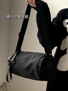 Waterproof Nylon Casual Crossbody Bag Womens round Tube Single Shoulder Satchel Vintage Style Zipper Closure Soft Handbag