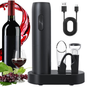 Electric Wine Bottle Opener Gifts Set Rechargeable Black Automatic Wine Opener with Led Light USB Charging Wine Corkscrew Kit