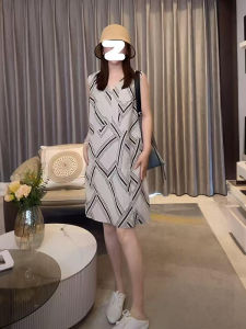 plus Size Womens Casual Midi Dress Sleeveless Slimming A-Line Skirt High Waist V-Neck Summer Fashion Comfortable Breathable