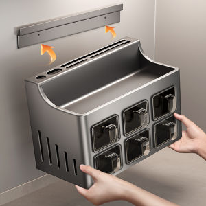 Modern Simple Kitchen Storage Rack No Punching Wall Hanging Spice Seasoning Sauce Oil Salt Vinegar Storage Box Stainless Steel