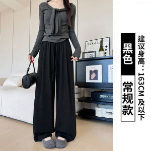 กางเกงขายาวทรงตรงเอวสูง ทรงหลวม ทรงลำลอง สำหรับผู้หญิง ฤดูใบไม้ผลิและฤดูใบไม้ร่วง กระเป๋าโค้ง ผ้าโพลีเอสเตอร์ ผ้าฝ้ายผสม