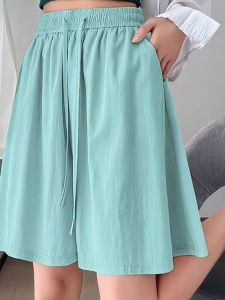 กางเกงขาสั้นทรงหลวมเอวสูงสไตล์เกาหลีสำหรับใส่ไปทำงาน กางเกงขายาวทรงหลวมสีพื้นสำหรับใส่ไปเที่ยวในช่วงฤดูร้อนปี 2024