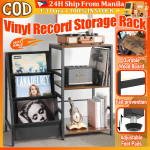 3-Tier Floor-Standing Organizer Vinyl Record Storage Rack Metal Stand Rack Display Rack For Living Room Wooden Board Desktop Large-Capacity Oxford Fabric Storage Bag Paper Record Album Magazine Display Rack Organizer For Home Office