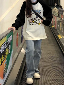 Áo Thun Cotton Dài Tay Dáng Rộng Cổ Tròn in Họa Tiết Hoạt Hình Phong Cách Hàn Quốc Cho Nữ Mùa Xuân 2024