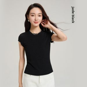 Miiow | Slimming Effect Ice Silk Thin Short Sleeve Base Shirt Cat Person Mulberry Silk Wool Blend Breathable Korean Style Summer Top