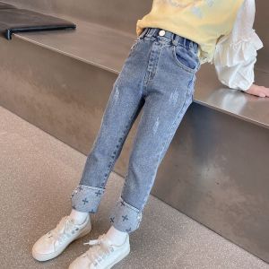 Little DR Jeans for Kids Girl Teenage Long Pants Denim Fashion Jogger Pant Sport Korean Style Palazzo Teen Children Baby Trousers Winter Elastic Waist Casual Girls seluar budak perempuan