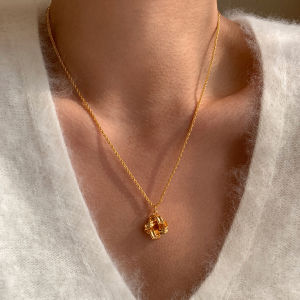 CAFFTI | Golden Woven Pendant Necklace Spring/Summer Elegant Sweater Chain