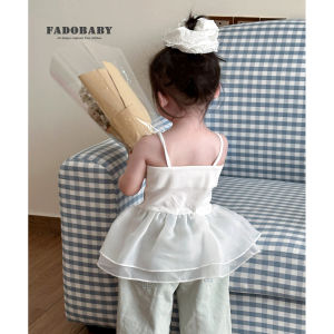 Girls Sleeveless Summer Dress Fashionable Tulle Skirt High Waist Cotton Polyester Birthday Cake Shape Puffy Net Gown Kids Clothes