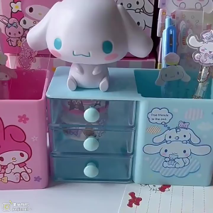 ลิ้นชักคู่กล่องเก็บเครื่องประดับการ์ตูน Melody Double Layer สติกเกอร์เครื่องประดับเดสก์ท็อปผู้ถือปากกาสาวของขวัญ