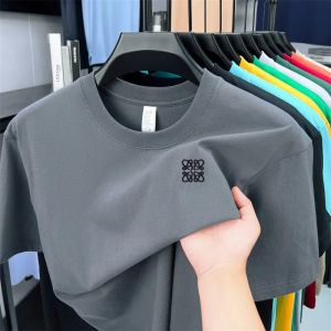 ผ้าฝ้าย 100 คุณภาพสูงผู้ชาย O-คอปักแขนสั้นเสื้อยืดฤดูร้อนใหม่หรูหราแฟชั่นกีฬากลางแจ้งผู้ชาย