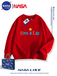 NASA Collaborative Fleece Childrens Hoodie Spring Autumn Letter Print Smiley Face Kids Clothing Parent-Child Matching Red