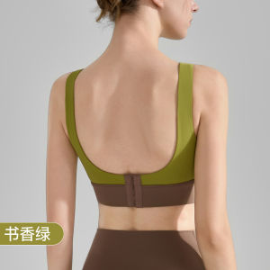 Big U back contrasting color running sports bra for women V-neck yoga vest shock-absorbing fixed cup fitness bra