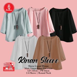 Blouse Atasan Wanita Korean Style Kekinian Kinan Sleeve Terbaru Bahan Linen Rami Terbaru - XELLEA